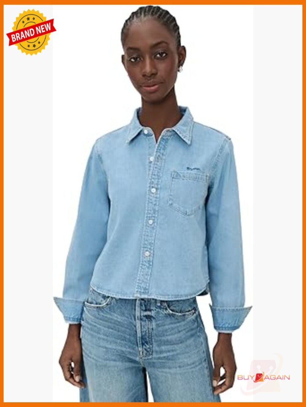 Women's Denim Work Shirt with Embroidered Logo and Patch Pocket